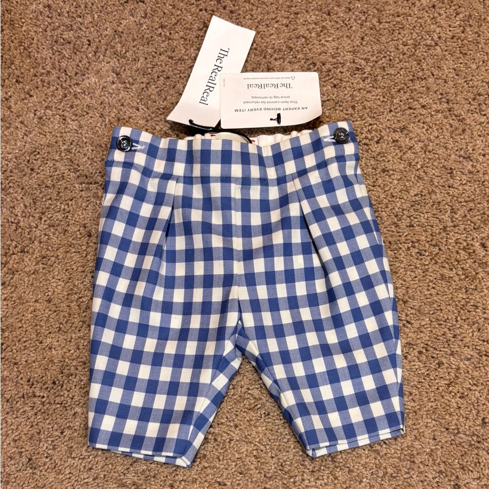 Gucci Blue Gingham Kids Bottoms, size 3 months.